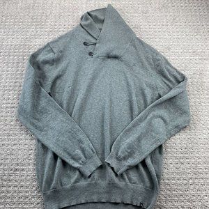 Hurley Knit Sweater Men Extra Large XL Gray Shawl Neck Pull Over Embroidered